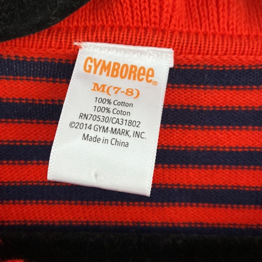 Gymboree girls striped sweater orange red and navy blue ruffle neck size M 7/8